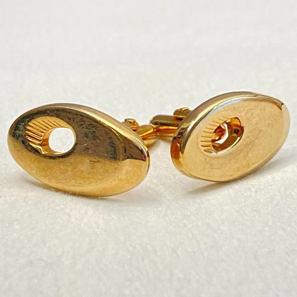 💎Swank Signed Gold Tone Oval Abstract Cufflinks Men’s Vintage Designer